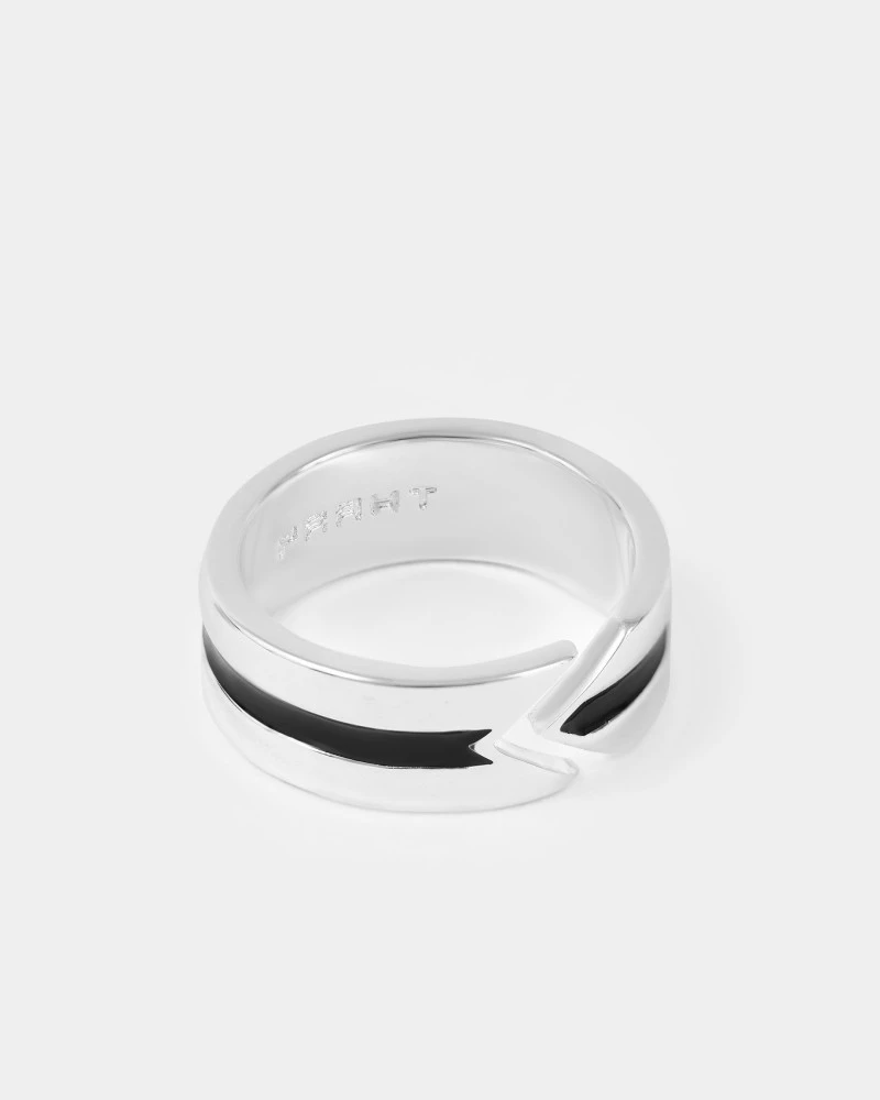  Кольцо DELTA black ring с эмалью, Цвет - серебристый