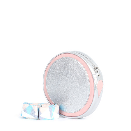 Круглая сумка Ronda Lite розовый-серебро с широким цветным ремнем
